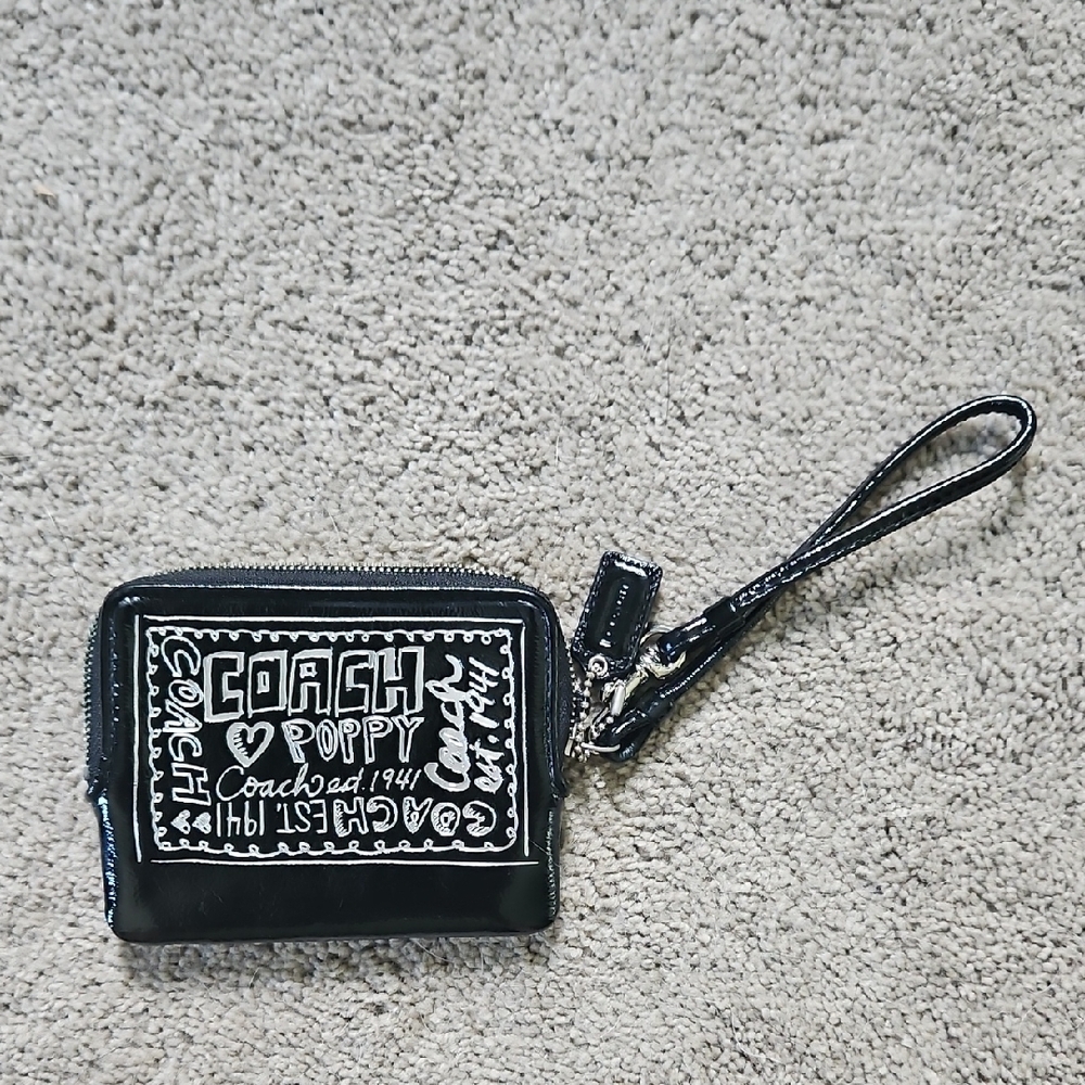Coach Black and White Graphic Wristlet